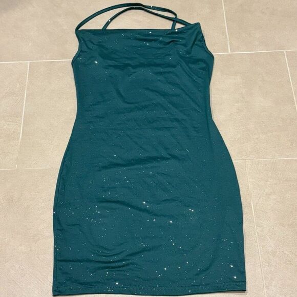 Green Mini Dress with Spaghetti Straps - Picture 1 of 1